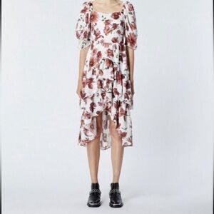 The Kooples Rose and White Floral High Low Dress
